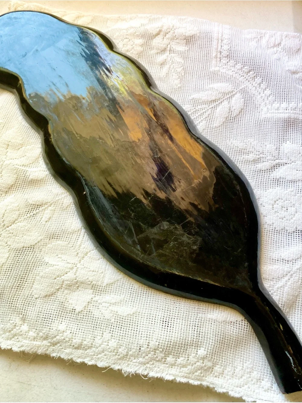 Handcrafted Leaf-Shaped Serving Tray in Dark Metallic Finish